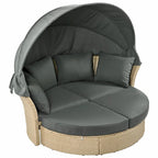 Outdoor Wicker Rattan Double Daybed with Retractable Canopy