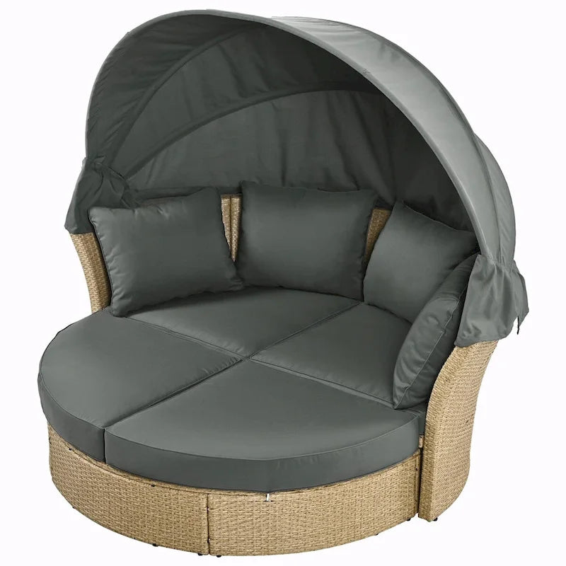 Outdoor Wicker Rattan Double Daybed with Retractable Canopy