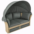 Outdoor Wicker Rattan Double Daybed with Retractable Canopy