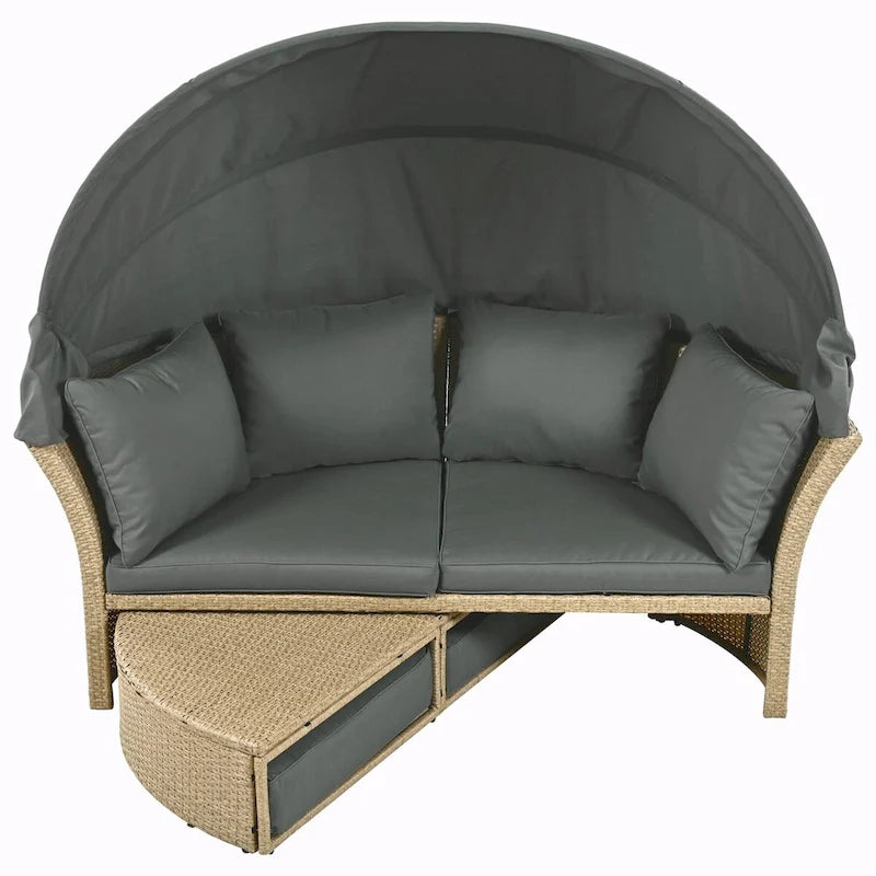 Outdoor Wicker Rattan Double Daybed with Retractable Canopy