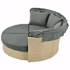 Outdoor Wicker Rattan Double Daybed with Retractable Canopy