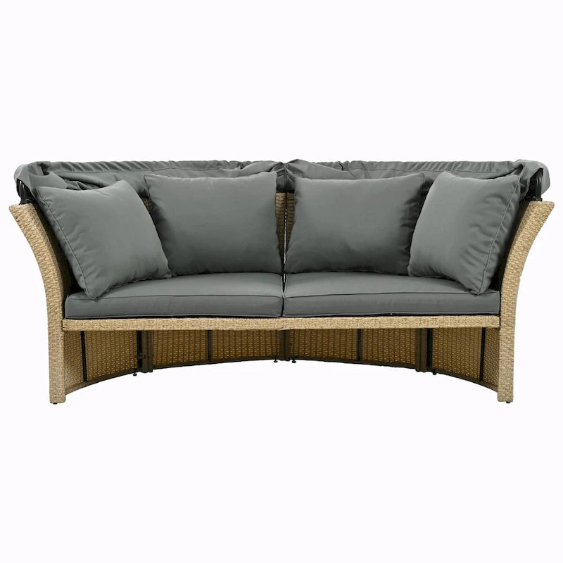 Outdoor Wicker Rattan Double Daybed with Retractable Canopy