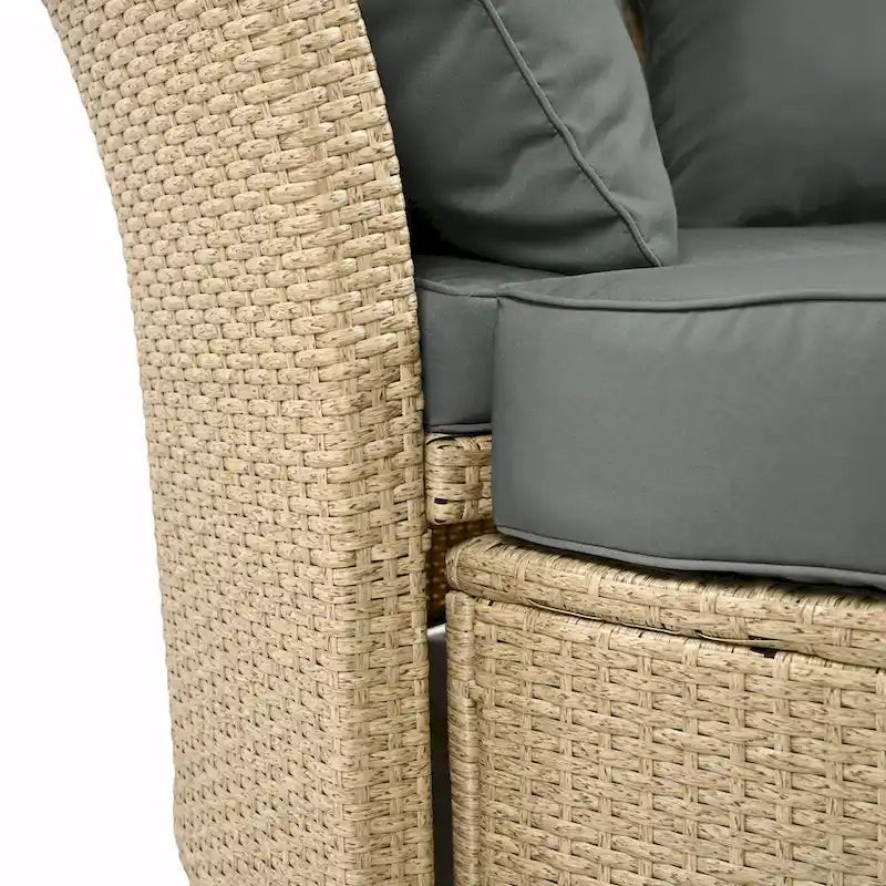 Outdoor Wicker Rattan Double Daybed with Retractable Canopy