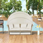 Outdoor Wicker Rattan Double Daybed with Retractable Canopy