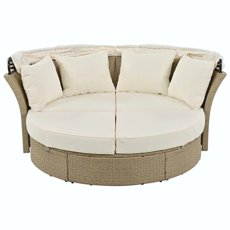 Outdoor Wicker Rattan Double Daybed with Retractable Canopy