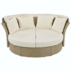 Outdoor Wicker Rattan Double Daybed with Retractable Canopy