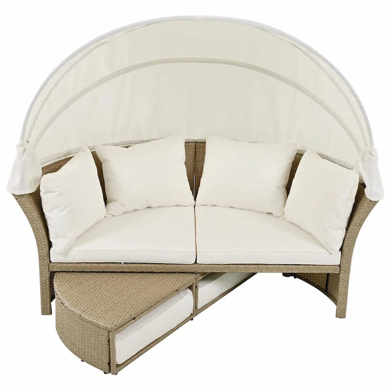 Outdoor Wicker Rattan Double Daybed with Retractable Canopy