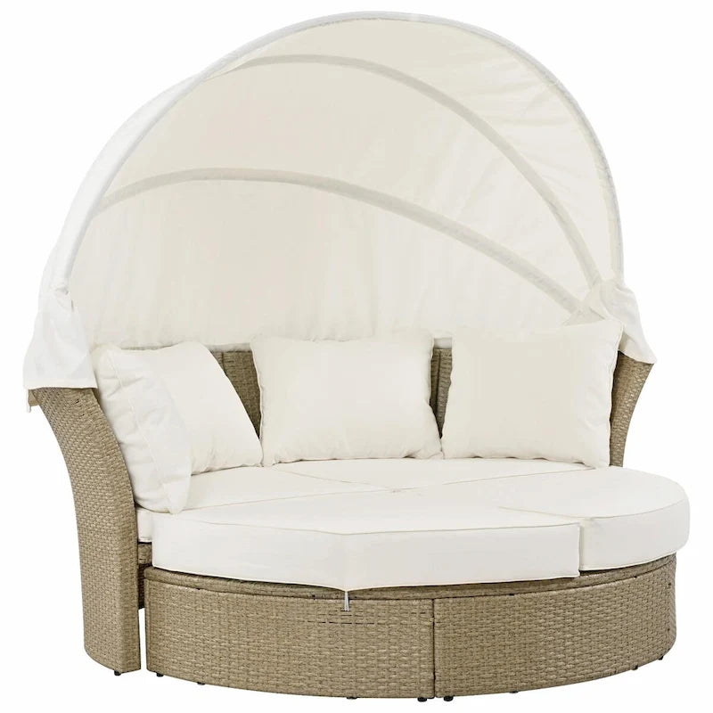 Outdoor Wicker Rattan Double Daybed with Retractable Canopy