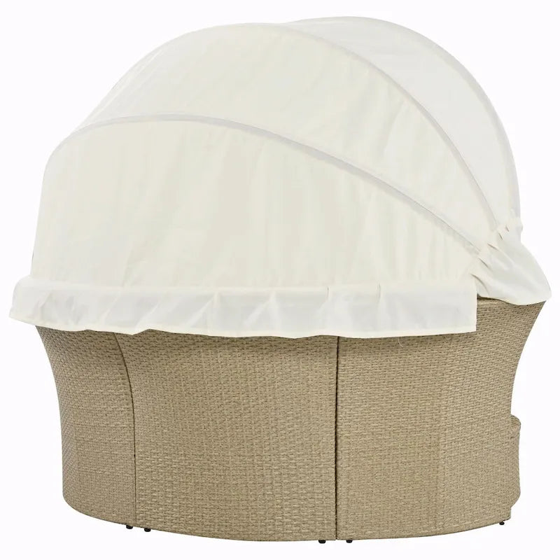 Outdoor Wicker Rattan Double Daybed with Retractable Canopy