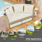 Outdoor Wicker Rattan Double Daybed with Retractable Canopy