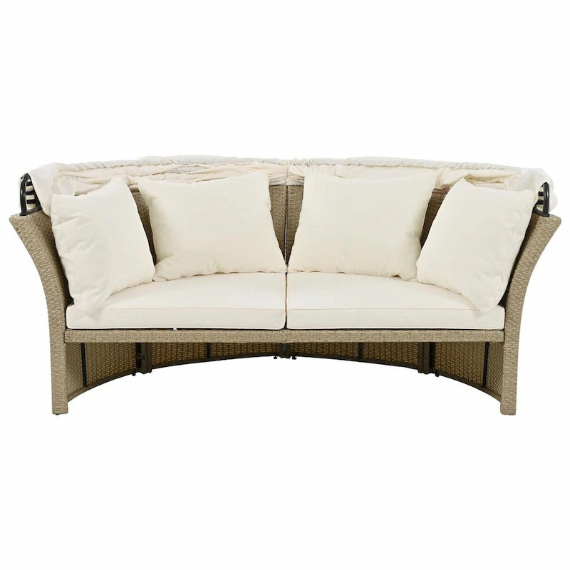 Outdoor Wicker Rattan Double Daybed with Retractable Canopy