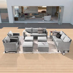 BONOSUKI 9Pcs Patio Sofa Conversation Set Grey Rattan With Side Table
