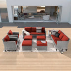 BONOSUKI 9Pcs Patio Sofa Conversation Set Grey Rattan With Side Table