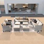 BONOSUKI 9Pcs Patio Sofa Conversation Set Grey Rattan With Side Table