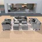 BONOSUKI 9Pcs Patio Sofa Conversation Set Grey Rattan With Side Table