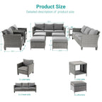 BONOSUKI 9Pcs Patio Sofa Conversation Set Grey Rattan With Side Table