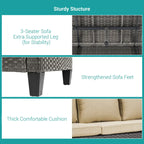 BONOSUKI 9Pcs Patio Sofa Conversation Set Grey Rattan With Side Table