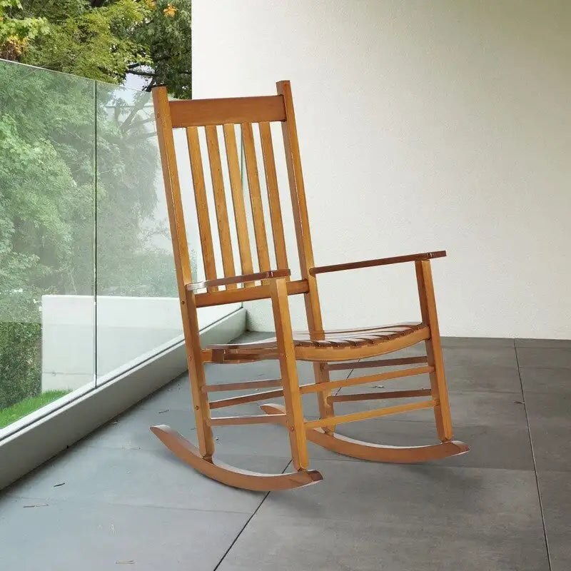 Grondin Indoor and Outdoor Rocking Chair with Solid Wood Frame, All Weather Resistant High Back Patio Porch Rocker