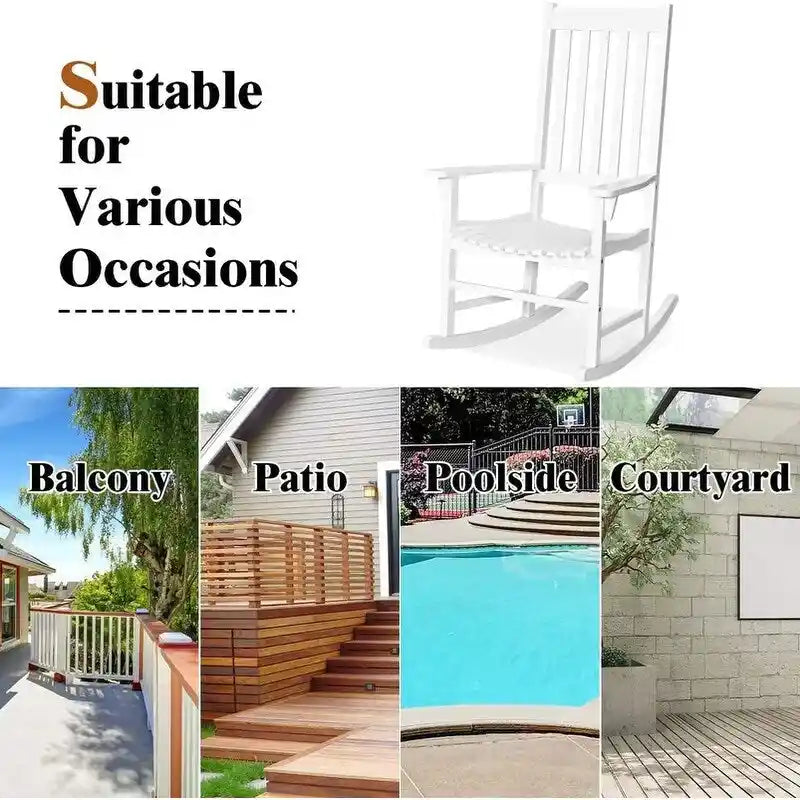 Grondin Indoor and Outdoor Rocking Chair with Solid Wood Frame, All Weather Resistant High Back Patio Porch Rocker