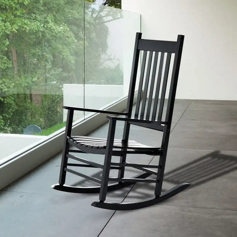 Grondin Indoor and Outdoor Rocking Chair with Solid Wood Frame, All Weather Resistant High Back Patio Porch Rocker