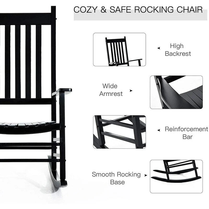 Grondin Indoor and Outdoor Rocking Chair with Solid Wood Frame, All Weather Resistant High Back Patio Porch Rocker
