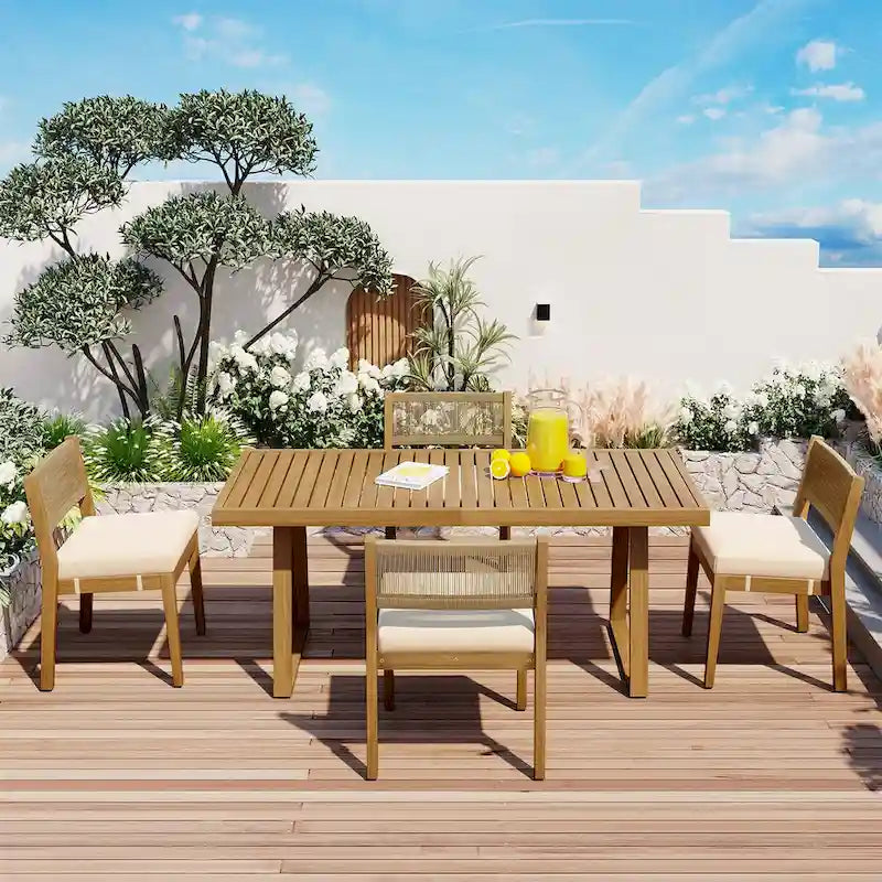 Multi-person Outdoor Acacia Wood Dining Table and Chair Set