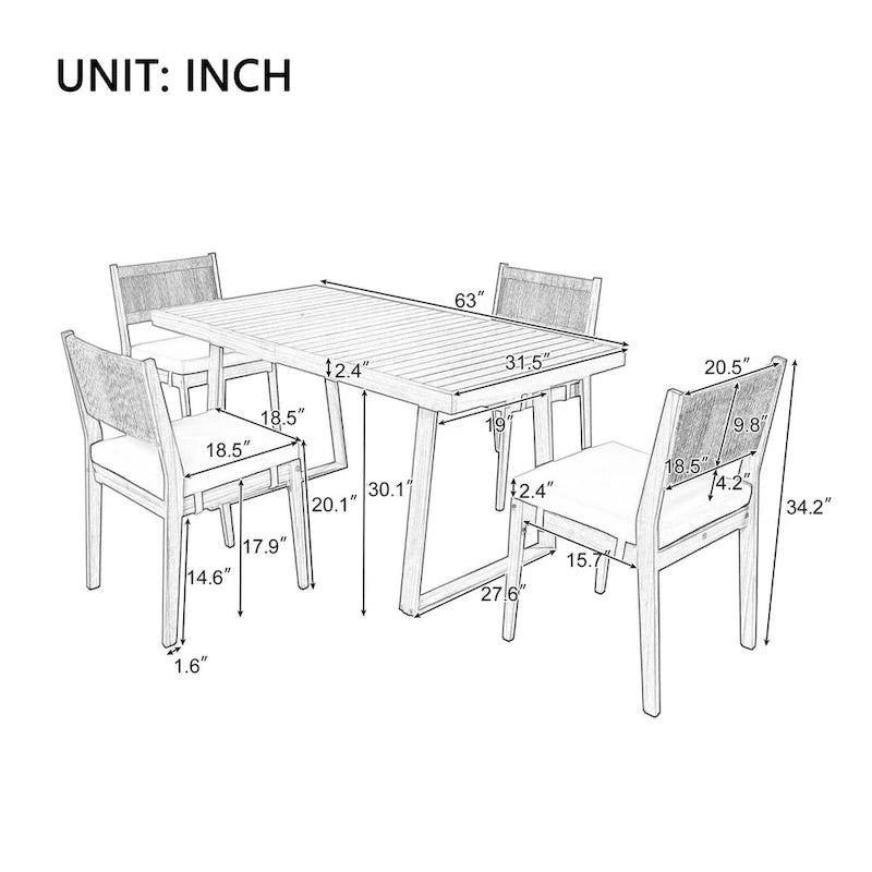 Multi-person Outdoor Acacia Wood Dining Table and Chair Set