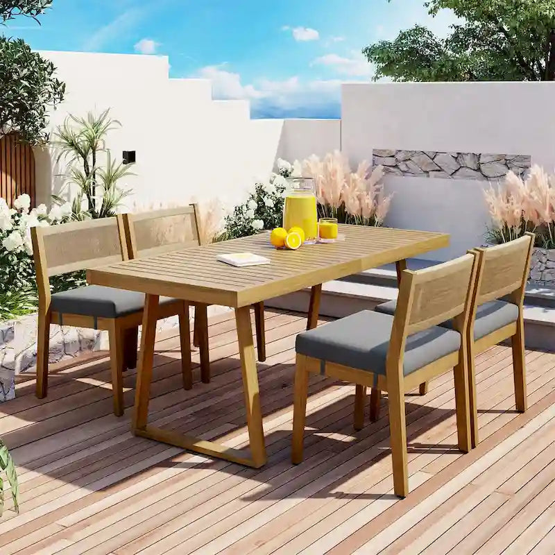 Multi-person Outdoor Acacia Wood Dining Table and Chair Set