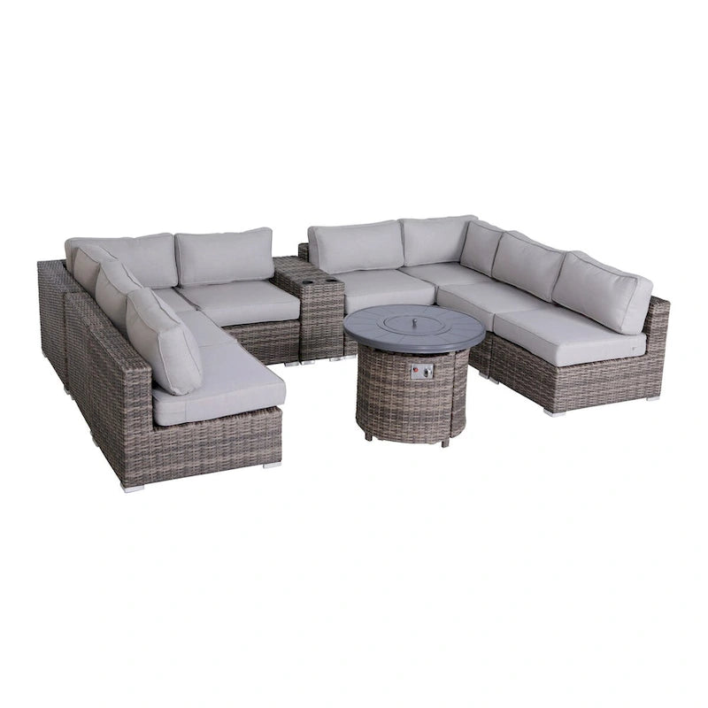LSI 10 Piece Sectional Seating Group with Olefin Cushions and Firepit