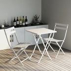 3 Piece Patio Bistro Set of Foldable Square Table and Chairs, White