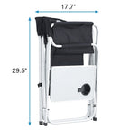 2-piece Padded Folding Outdoor Chair with Side Table and Storage Pockets