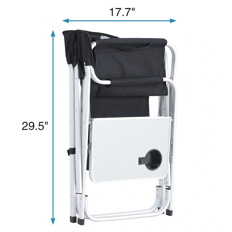 2-piece Padded Folding Outdoor Chair with Side Table and Storage Pockets