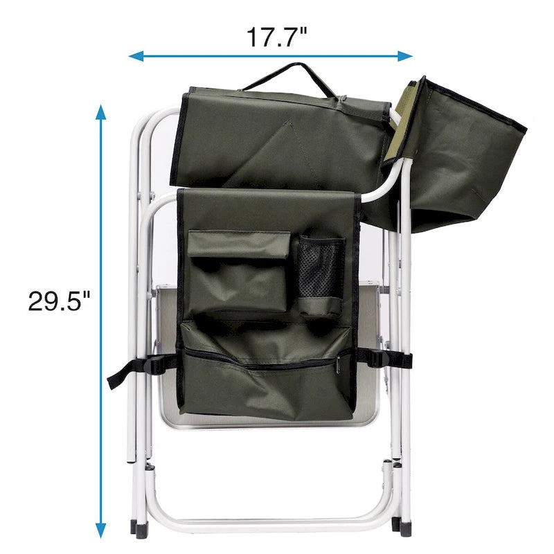 2-piece Padded Folding Outdoor Chair with Side Table and Storage Pockets