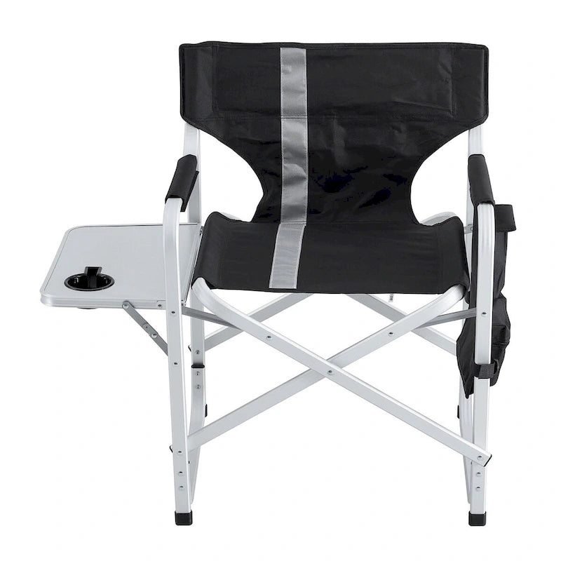 2-piece Padded Folding Outdoor Chair with Side Table and Storage Pockets