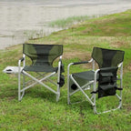 2-piece Padded Folding Outdoor Chair with Side Table and Storage Pockets