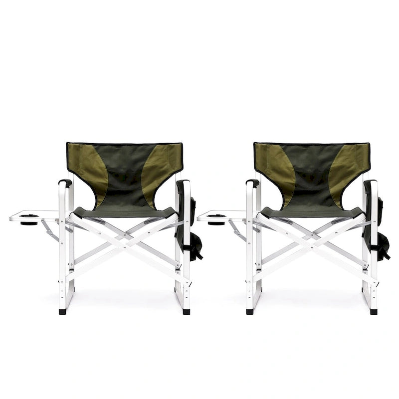 2-piece Padded Folding Outdoor Chair with Side Table and Storage Pockets