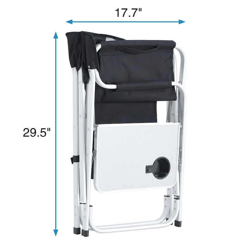 2-piece Padded Folding Outdoor Chair with Side Table and Storage Pockets