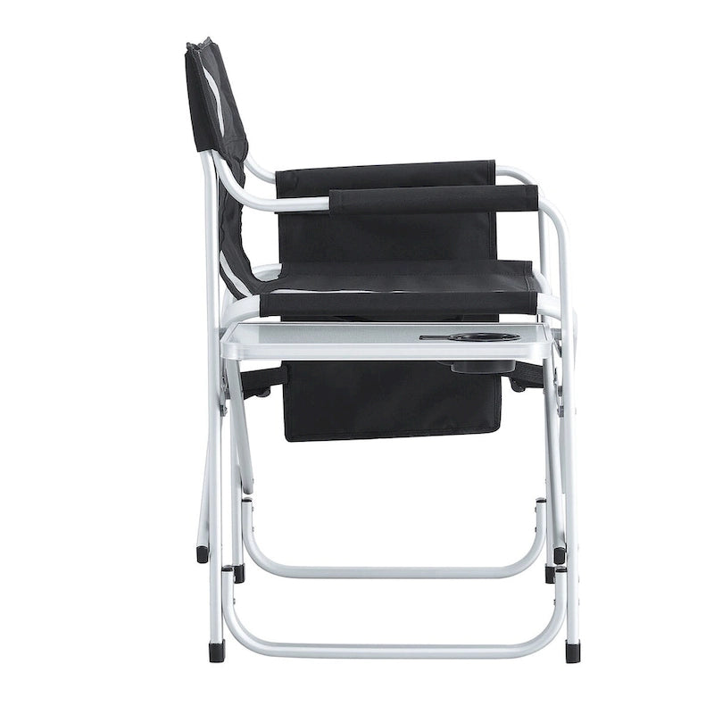 2-piece Padded Folding Outdoor Chair with Side Table and Storage Pockets