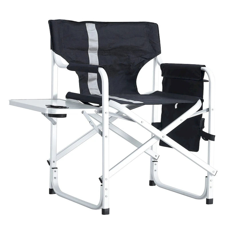 2-piece Padded Folding Outdoor Chair with Side Table and Storage Pockets