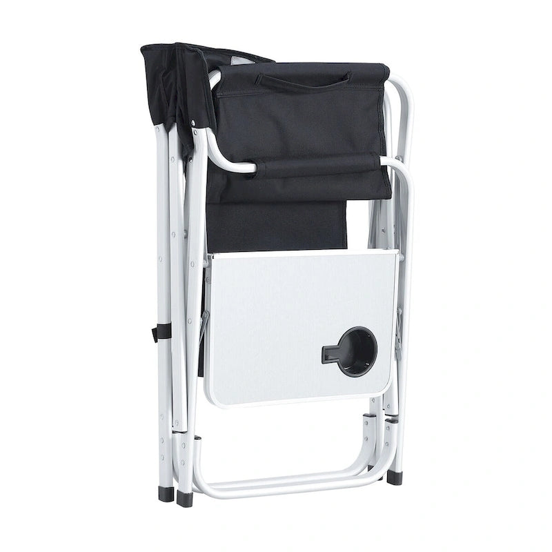 2-piece Padded Folding Outdoor Chair with Side Table and Storage Pockets