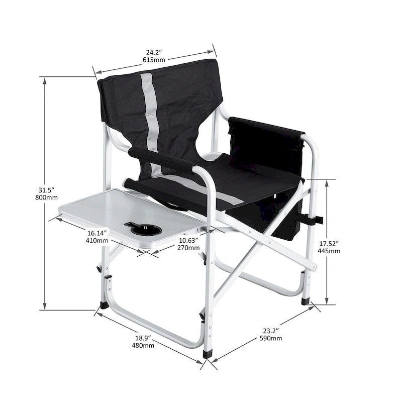 2-piece Padded Folding Outdoor Chair with Side Table and Storage Pockets