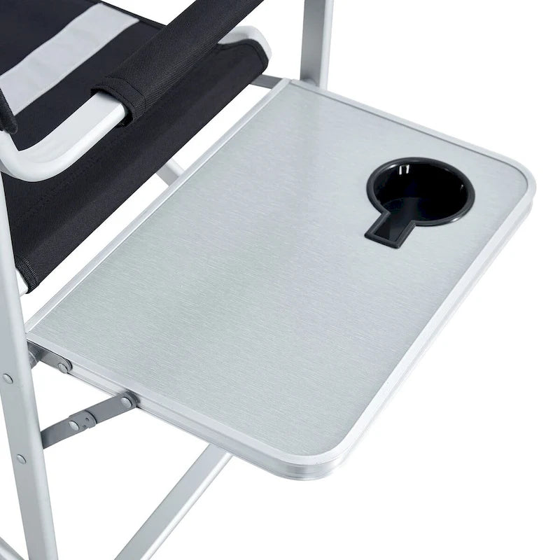 2-piece Padded Folding Outdoor Chair with Side Table and Storage Pockets