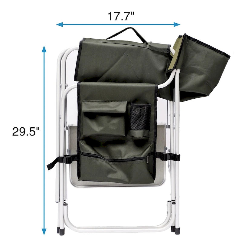 2-piece Padded Folding Outdoor Chair with Side Table and Storage Pockets