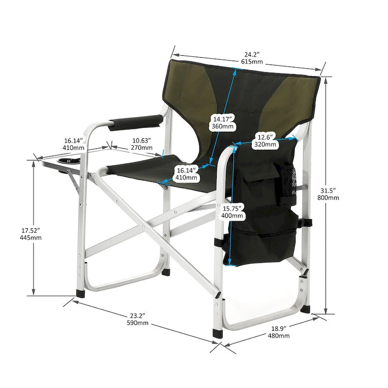 2-piece Padded Folding Outdoor Chair with Side Table and Storage Pockets