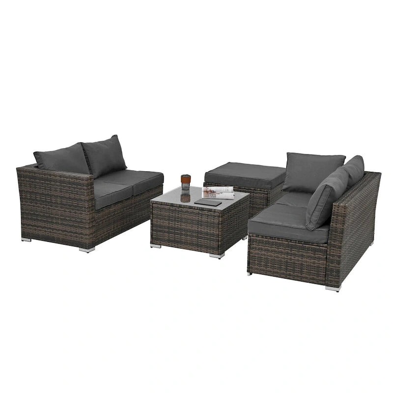 Patio Furniture, Outdoor Furniture, Seasonal PE Wicker Furniture, 4 Set Wicker Furniture With Tempered Glass Coffee Table