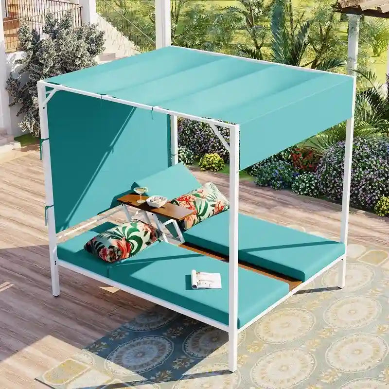 Adjustable Outdoor Patio Two Person Sunbed Daybed with Cushions