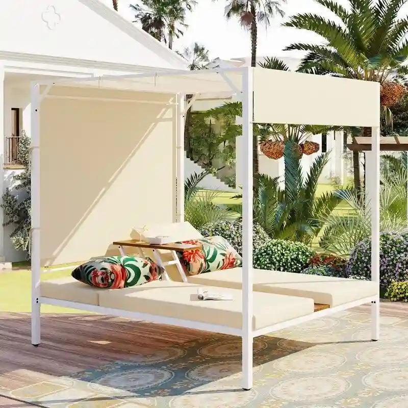 Adjustable Outdoor Patio Two Person Sunbed Daybed with Cushions