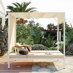 Adjustable Outdoor Patio Two Person Sunbed Daybed with Cushions