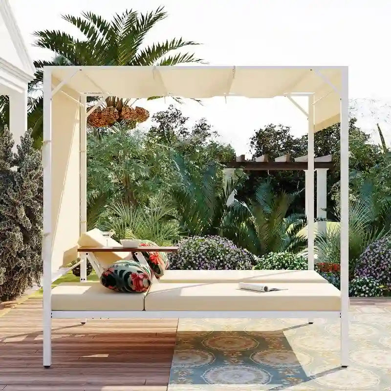 Adjustable Outdoor Patio Two Person Sunbed Daybed with Cushions