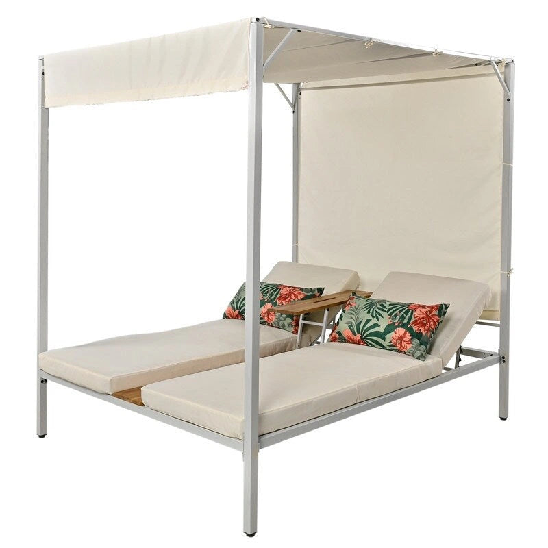 Adjustable Outdoor Patio Two Person Sunbed Daybed with Cushions